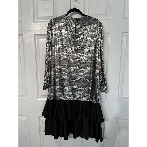 Risa Ann NY Womens Vintage Dress 80's‎ 90's size 18WP Black Silver Tiered Y2K - Picture 3 of 7